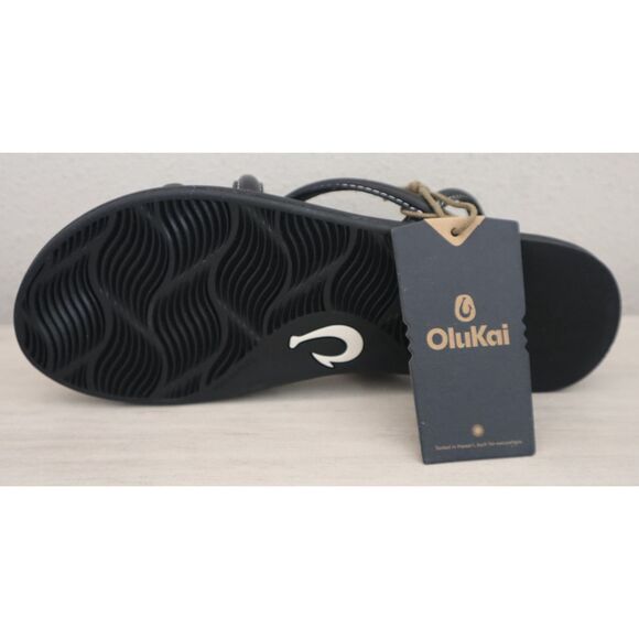 OluKai 20515-4040 Women's Sz 8W Black Leather Tiare Strappy Slip-On Sandals - Picture 9 of 16